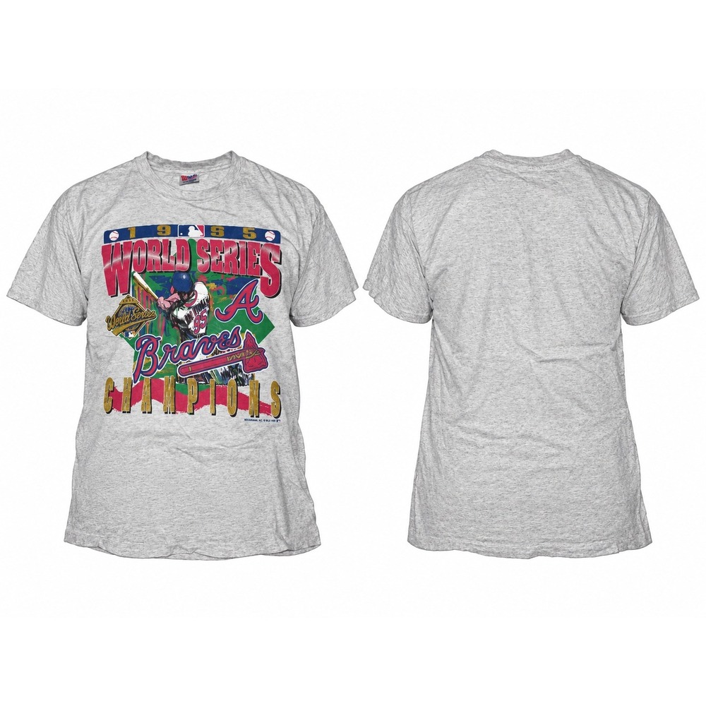 Vintage 1995 Atlanta Braves World Series Champions T-Shirt Hanes XL Gray MLB